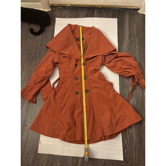 Brown Double Breasted Capelet Trench Coat S NEW Classic Retro Glam Preppy Retro - Picture 9 of 11